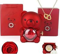 kumosaka Caja de Rosa Real preservada y Oso con Collar de corazón, Collar de corazón con Rosa Real en Forma de Oso, Caja de Regalo for Navidad, día de San Valentín, día de la Madre, cumpleaños(Red)