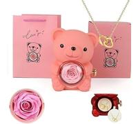 kumosaka Caja de Rosa Real preservada y Oso con Collar de corazón, Collar de corazón con Rosa Real en Forma de Oso, Caja de Regalo for Navidad, día de San Valentín, día de la Madre, cumpleaños(Rose)