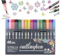 kumosaka Dreamy Sparkle Dual-Line Contour Pen Set with Metallic Outline, Double Line Outline Art Pen, Fast Dry Shimmer Markers for Art, Scrapbooking, Cards & DIY Crafts