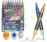 kumosaka Glitter Effect Brush Markers, 24/48/72/96 Colors Dual Tip Glitter Pens Set, Metallic Sparkle Markers for Cards, DIY Crafts, Doodle, Writing, Adults Coloring Books, Art Supplies Scrapbooking