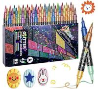 kumosaka Glitter Effect Brush Markers, 24/48/72/96 Colors Dual Tip Glitter Pens Set, Metallic Sparkle Markers for Cards, DIY Crafts, Doodle, Writing, Adults Coloring Books, Art Supplies Scrapbooking