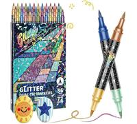 kumosaka Glitter Effect Brush Markers, 24/48/72/96 Colors Dual Tip Glitter Pens Set, Metallic Sparkle Markers for Cards, DIY Crafts, Doodle, Writing, Adults Coloring Books, Art Supplies Scrapbooking