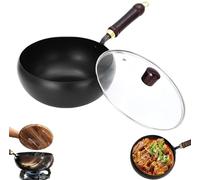 kumosaka Japanese Cast Iron Wok Pan, Uncoated Thick Iron Pot, Non-Stick Cast Irons Wok with Lid, High Purity Irons Frying Pan for Cooking