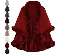 kumosaka Luxury Faux Fur Trim Cape Coat for Women Hooded Cape Shawl Poncho Winter Warm Cardigan Shawls