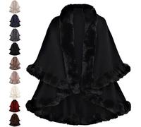 kumosaka Luxury Faux Fur Trim Cape Coat for Women Hooded Cape Shawl Poncho Winter Warm Cardigan Shawls