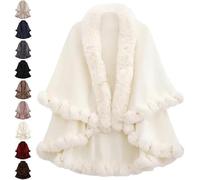kumosaka Luxury Faux Fur Trim Cape Coat for Women Hooded Cape Shawl Poncho Winter Warm Cardigan Shawls