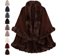 kumosaka Luxury Faux Fur Trim Cape Coat for Women Hooded Cape Shawl Poncho Winter Warm Cardigan Shawls