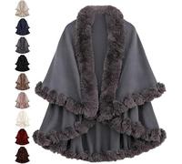 kumosaka Luxury Faux Fur Trim Cape Coat for Women Hooded Cape Shawl Poncho Winter Warm Cardigan Shawls