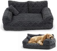 kumosaka Plush Calming Pet Sofa Bed, Large Fluffy Dog Cat Bed Pet Couch Beds Plush with Removable Cover, Non-Slip Bottom, Raised Rim, Soft Washable