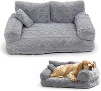kumosaka Plush Calming Pet Sofa Bed, Large Fluffy Dog Cat Bed Pet Couch Beds Plush with Removable Cover, Non-Slip Bottom, Raised Rim, Soft Washable