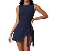 kumosaka Womens Solid Knot Wrap Sports Tank Romper, Women's Sleeveless Workout Athletic Rompers(Blauw,Small)