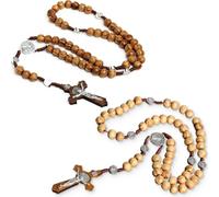 KUMSODE 2PCS Collar de Rosario con Cruz Católica Hecho a Mano Joyería Religiosa con Cruz - para Cristianos Católicos Comunión Religiosa, Bautismo, Misa, Biblia