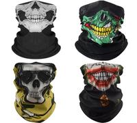 KUMSODE 4 Piezas Pasamontañas de Calavera, Braga Respirable de Poliéster para Cuello, Mascarilla Multifuncional para Adultos Moto/Esquí/Deporte/Ciclismo/Halloween Fiesta de Disfraz