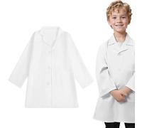 KUMSODE Bata Blanca Niña, Bata de Laboratorio Niños, Algodón Bata Blanca Laboratorio Disfraz Cientifico Manga Larga Disfraz Doctor Niño Niña Bata Cientifico para Estudiant Escuela Hospital Cosplay