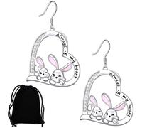 KUMSODE Conejo de plata esterlina 925 lindo conejo en el corazón Pendientes Joyería para las mujeres