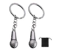 KUMSODE Llavero personalizado, 2 pieza llavero con colgante de micrófono, regalo creativo para amantes de la música, accesorio de moda, unisex, plateado