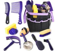 KUNBEIEN Kit de aseo para caballos, suministros de baño de 11 piezas con bolsa organizadora, kit de cuerpo completo que incluye raspador de sudor, esponja de baño, púa de pezuña, peine de masaje