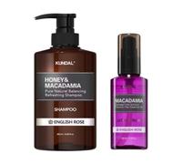 KUNDAL - Honey & Macadamia Nature Shampoo - 500ml + Hair Serum - 100ml Set - English Rose