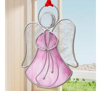 KUNDGLA Pink Angel Angel Suncatcher Stained Glass Panels Suncatchers for Windows Hangings Ornament Home or Garden Decorative Gifts for Mom Teacher Birthday Christmas Tree Holiday Hanging Decor