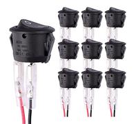 Kundorf 10 interruptores de palanca (con alambre), 12V, redondo, con autobloqueo, 2 pines, 12V, DC, 20 A, interruptor de camión, remolque, botón de coche, para remolque, coches, camiones, jeep