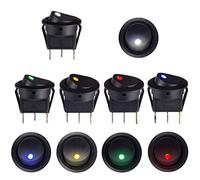 Kundorf 10pcs Interruptores de botón 12V 3 pins Basculante Redondo, 20A con 5 Colores LED Luces de Punto para Coche Barco Camión de Remolque Automóvil Encendido