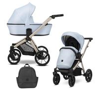 Kunert BRAV Cochecito 2 en 1+Accesorios: Confort, Seguridad y practicidad de diseño elegante y funcional, sistema versátil, estructura de aluminio, ligero, fácil de maniobrar, ecopiel Baby Blue