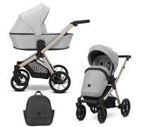 Kunert BRAV - Cochecito 2 en 1 con asiento deportivo reversible, marco champán de aluminio, ligero, confort, diseño, cubierta para la lluvia, mosquitera, portabotellas, cesta, mochila - gris