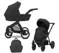 Kunert Brav - Cochecito 2 en 1 para bebé, asiento deportivo, reversible, estructura de aluminio, diseño ligero, cubierta antilluvia, mosquitera portabotellas, cesta mochila (negro)