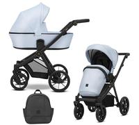 Kunert Brav - Cochecito 2 en 1 para bebé, asiento deportivo, reversible, estructura de aluminio, diseño ligero, cubierta antilluvia, mosquitera portabotellas, cesta mochila (Baby Blue EcoNero)
