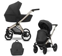 Kunert Brav - Cochecito 2 en 1 para bebé, asiento deportivo, reversible, estructura de aluminio, diseño ligero, cubierta para lluvia, mosquitera, portabotellas, mochila (Black Eco)