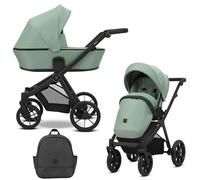 Kunert Brav - Cochecito 2 en 1 para bebé, asiento deportivo, reversible, marco negro de aluminio, fácil uso, comodidad, diseño, cubierta para lluvia, mosquitera, portabotellas, cesta, mochila - menta
