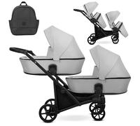 Kunert BRAV DUO - Cochecito gemelar 2 en 1+Accesorios: Confort, Seguridad, Practicidad, Diseño Elegante y Funcional, Sistema Versátil, Estructura de Aluminio (Gris / Marco Negro)