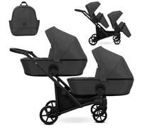 Kunert BRAV DUO - Cochecito gemelar 2 en 1+Accesorios: Confort, Seguridad, Practicidad, Diseño Elegante y Funcional, Sistema Versátil, Estructura de Aluminio (Grafito/Marco Negro)
