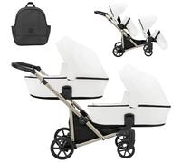Kunert BRAV DUO Cochecito Gemelar 2 en 1+Accesorios: Confort, Seguridad, Practicidad, Diseño Elegante y Funcional, Sistema Versátil, Estructura de Aluminio, Ligero, Polipiel Blanco/Negro