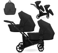 Kunert BRAV DUO Cochecito Gemelar 2 en 1+Accesorios: Confort, Seguridad, Practicidad, Diseño Elegante y Funcional, Sistema Versátil, Estructura de Aluminio, Ligero, Negro/Negro