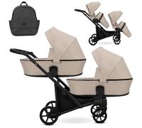 Kunert BRAV DUO Cochecito Gemelar 2 en 1+Accesorios: Confort, Seguridad, Practicidad, Diseño Elegante y Funcional, Sistema Versátil, Estructura de Aluminio (Crema/Marco Negro)