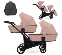 Kunert BRAV DUO Cochecito Gemelar 2 en 1+Accesorios: Confort, Seguridad, Practicidad, Diseño Elegante y Funcional, Sistema Versátil, Estructura de Aluminio (Rosa/Marco Negro)