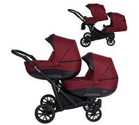 Kunert cochecito de bebé Carrito para gemelos carrito gemelar BOOSTER silla de paseo silla de coche asiento de bebé juego completo 2 en 1 (Rojo oscuro, 2en1)