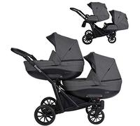 Kunert cochecito de bebé Carrito para gemelos carrito gemelar BOOSTER silla de paseo silla de coche asiento de bebé juego completo 2 en 1 (Grafito, 2en1)