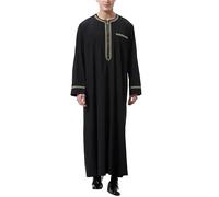 kunfang Hombre Musulmanes Kaftan Modest Islámico Abaya Suelto Algodón Lino Túnica Clasico Dubai Jalabiya Tradicional Medieval Cremallera Maxi Vestido