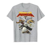 Kung Fu Panda Group Shot Action Portrait Movie Logo Camiseta, Hombre, Gris Jaspeado, S