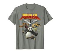 Kung Fu Panda Group Shot Action Portrait Movie Logo Camiseta, Hombre, Verde Militar Jaspeado, L