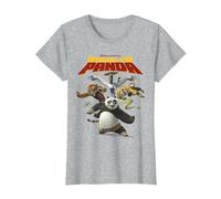 Kung Fu Panda Group Shot Action Portrait Movie Logo Camiseta, Mujer, Gris Jaspeado, S