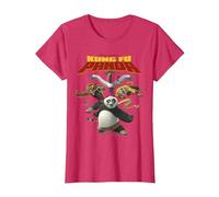 Kung Fu Panda Group Shot Action Portrait Movie Logo Camiseta, Mujer, Rojo Jaspeado, XXL