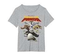 Kung Fu Panda Group Shot Action Portrait Movie Logo Camiseta, Mujer Tallas Grandes, Gris Jaspeado, 6XL Grande