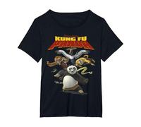 Kung Fu Panda Group Shot Action Portrait Movie Logo Camiseta, Mujer Tallas Grandes, Negro, 1XL Grande