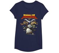 Kung Fu Panda Group Shot Action Portrait Movie Logo Camiseta, Niñas, Azul Marino, M