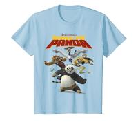 Kung Fu Panda Group Shot Action Portrait Movie Logo Camiseta, Niños, Azul Bebé, 10 años