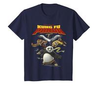 Kung Fu Panda Group Shot Action Portrait Movie Logo Camiseta, Niños, Azul Marino, 8 años
