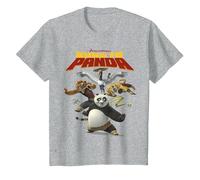 Kung Fu Panda Group Shot Action Portrait Movie Logo Camiseta, Niños, Gris Jaspeado, 10 años